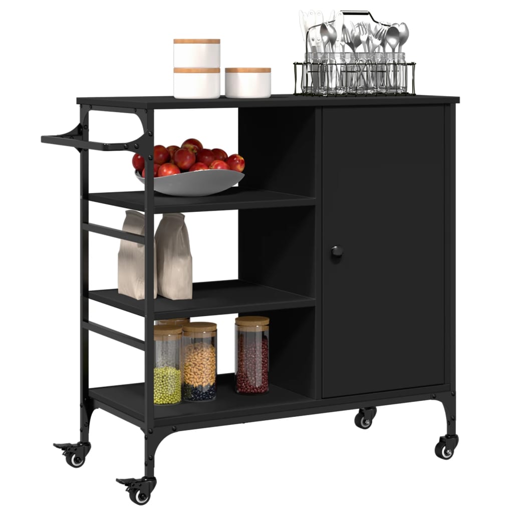 Kitchen Trolley Black 87.5x38.5x84.5 cm Engineered Wood